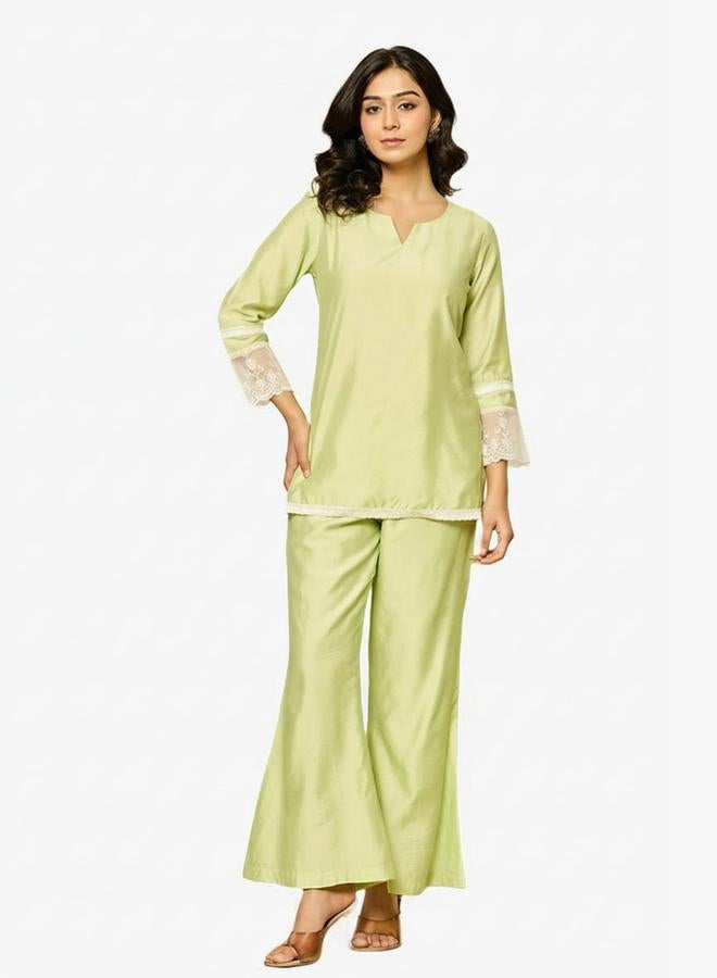 KASYA Green Solid Chanderi Co-Ord Set - Image 1